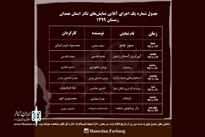 مدیرکل فرهنگ و ارشاد اسلامی همدان خبر داد

هفت نمایش در دیماه به صورت مجازی اجرا می‌شود