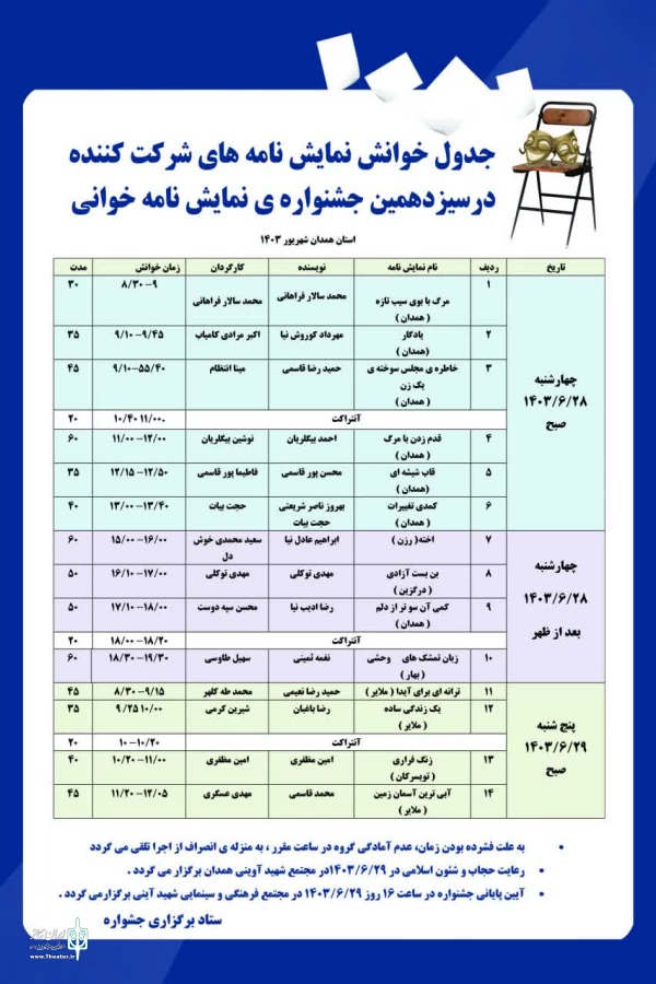 سیزدهمین جشنواره «نمایش نامه خوانی» در استان همدان برگزار می‌شود 2